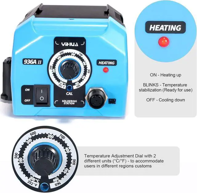 Alt view image 2 of 7 - 936A II Soldering Iron Station Kit, 65W with Intelligent Working Light. Easily Adjustable from 392896. With Plug-in Iron Handle, a Solder Iron Stand, Solder Wire & 5 extra Solder Tips.