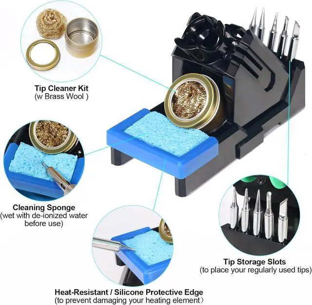 Alt view image 3 of 7 - 936A II Soldering Iron Station Kit, 65W with Intelligent Working Light. Easily Adjustable from 392896. With Plug-in Iron Handle, a Solder Iron Stand, Solder Wire & 5 extra Solder Tips.