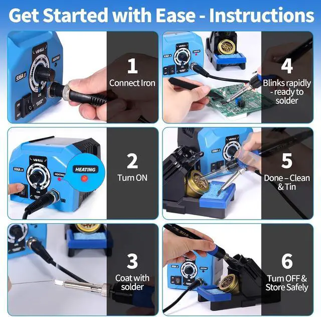Alt view image 7 of 7 - 936A II Soldering Iron Station Kit, 65W with Intelligent Working Light. Easily Adjustable from 392896. With Plug-in Iron Handle, a Solder Iron Stand, Solder Wire & 5 extra Solder Tips.