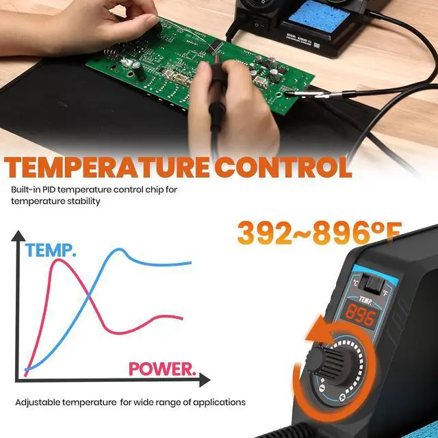 Alt view image 2 of 7 - 926LED V3 Entry-Level 60W Soldering Station Iron Kit in Black with Temperature Control includes Helping Hands, Lead-Free Solder, 6 Soldering Tips, ESD-Safe Tweezers, Sleep Mode