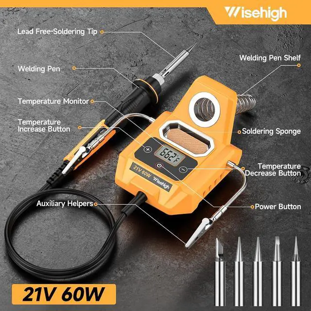 Alt view image 7 of 7 - Cordless Soldering Station for Dewalt 20V Max Battery - with 2 Auxiliary Helpers Electric Digital LCD Display Soldering Iron Station Fast Heating Up Soldering Station for Appliance Repair (Tool Only)