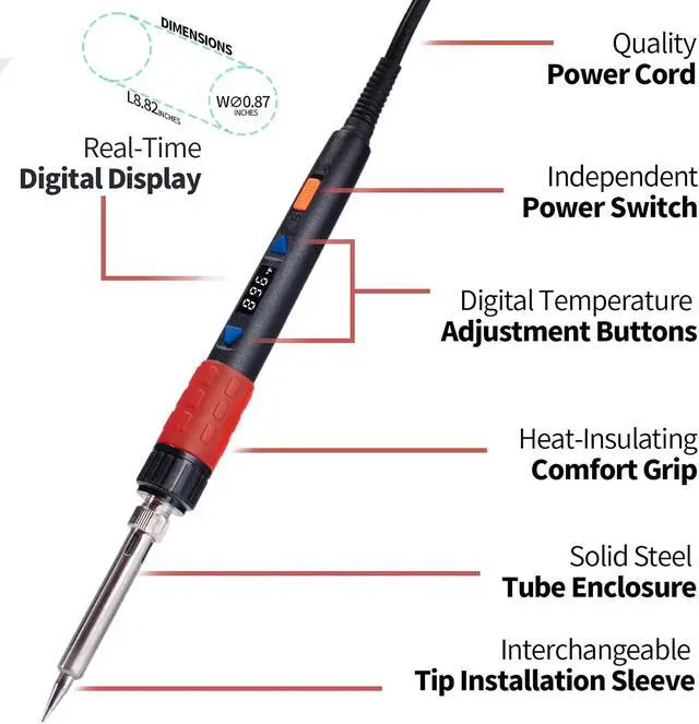 Alt view image 4 of 7 - 928D-III Soldering Iron,110W High Power, Fully Digital Display °F /°C- Temperature Control Soldering Tool, Accurate 194~896°F, with ON/OFF Switch, Iron Tip, Brass Wool, Automatic Sleep Mode