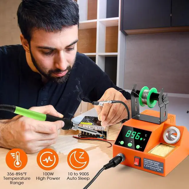 Alt view image 2 of 7 - Soldering Station, 100W Digital Display Soldering Iron Station Kit with 2 Helping Hands, 356°F - 896°F, Auto Sleep, °C/°F Conversion, Solder Wire, Tips, Stand, Pump, Tweezers, Tip Cleaner, Orange