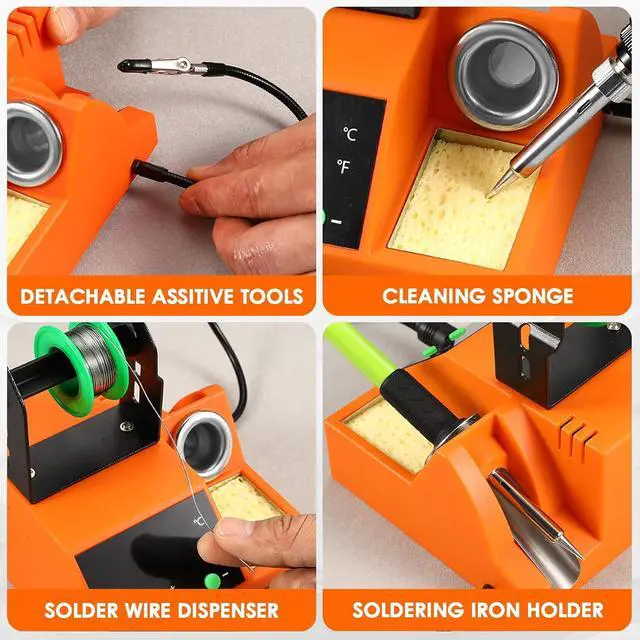 Alt view image 6 of 7 - Soldering Station, 100W Digital Display Soldering Iron Station Kit with 2 Helping Hands, 356°F - 896°F, Auto Sleep, °C/°F Conversion, Solder Wire, Tips, Stand, Pump, Tweezers, Tip Cleaner, Orange