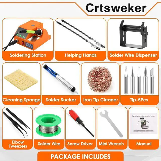Alt view image 7 of 7 - Soldering Station, 100W Digital Display Soldering Iron Station Kit with 2 Helping Hands, 356°F - 896°F, Auto Sleep, °C/°F Conversion, Solder Wire, Tips, Stand, Pump, Tweezers, Tip Cleaner, Orange