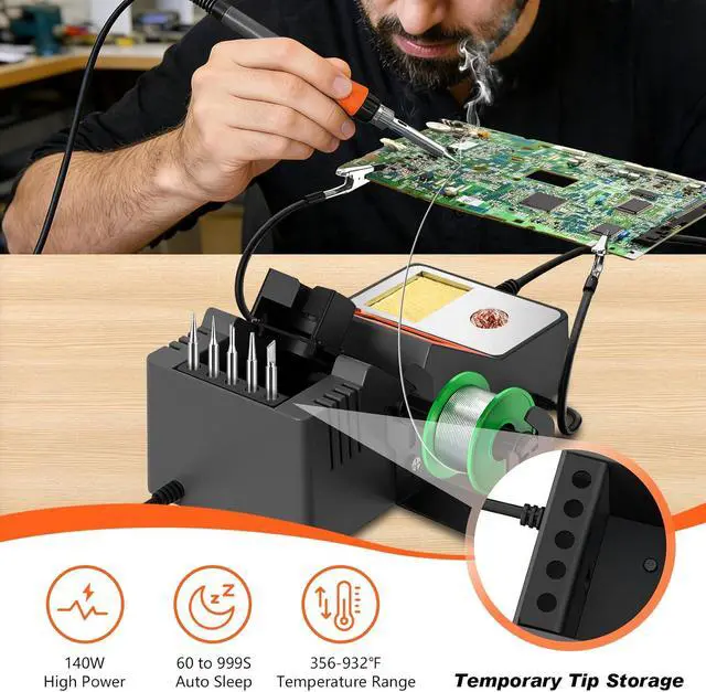 Alt view image 2 of 7 - Soldering Station, 140W Digital Display Soldering Iron Station Kit with 2 Helping Hands, 356°F-932°F, Auto Sleep, °C/°F Conversion, Solder Wire, 5 Tips, Solder Sucker, Tweezers, Tip Cleaner, Gray