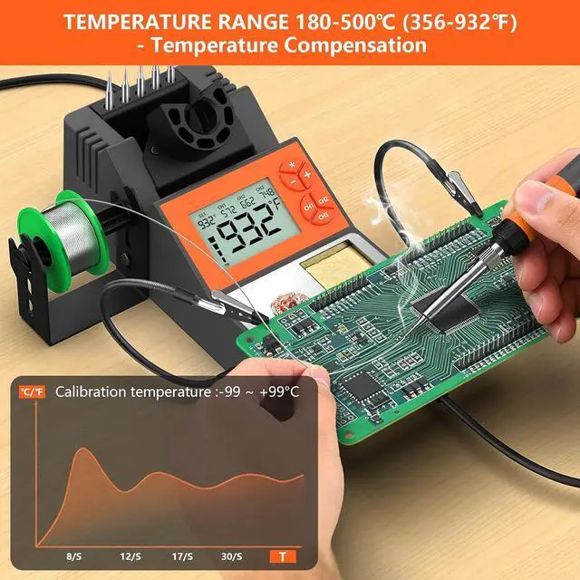 Alt view image 3 of 7 - Soldering Station, 140W Digital Display Soldering Iron Station Kit with 2 Helping Hands, 356°F-932°F, Auto Sleep, °C/°F Conversion, Solder Wire, 5 Tips, Solder Sucker, Tweezers, Tip Cleaner, Gray