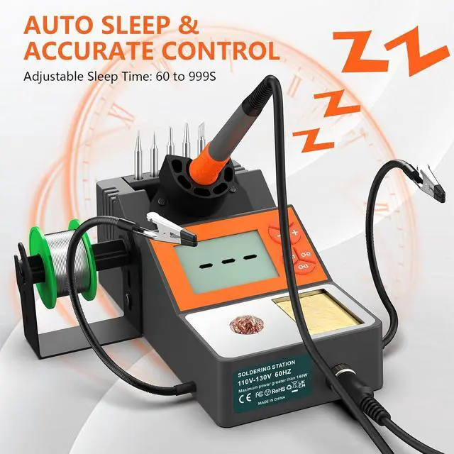 Alt view image 4 of 7 - Soldering Station, 140W Digital Display Soldering Iron Station Kit with 2 Helping Hands, 356°F-932°F, Auto Sleep, °C/°F Conversion, Solder Wire, 5 Tips, Solder Sucker, Tweezers, Tip Cleaner, Gray