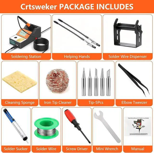 Alt view image 7 of 7 - Soldering Station, 140W Digital Display Soldering Iron Station Kit with 2 Helping Hands, 356°F-932°F, Auto Sleep, °C/°F Conversion, Solder Wire, 5 Tips, Solder Sucker, Tweezers, Tip Cleaner, Gray