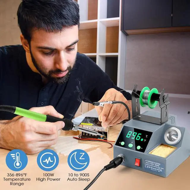 Alt view image 2 of 7 - Soldering Station, 100W Digital Display Soldering Iron Station Kit with 2 Helping Hands, 356°F - 896°F, Auto Sleep, °C/°F Conversion, Solder Wire, Tips, Stand, Pump, Tweezers, Tip Cleaner, Gray