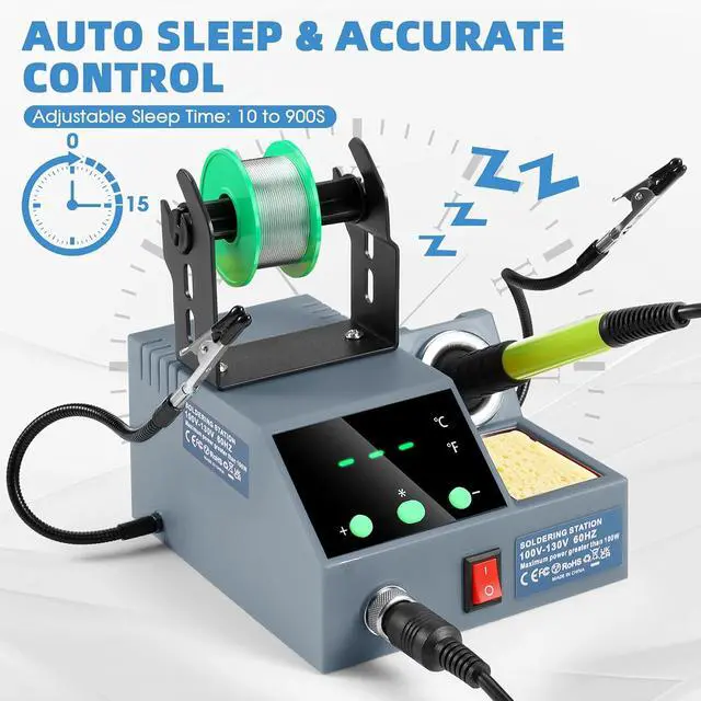 Alt view image 4 of 7 - Soldering Station, 100W Digital Display Soldering Iron Station Kit with 2 Helping Hands, 356°F - 896°F, Auto Sleep, °C/°F Conversion, Solder Wire, Tips, Stand, Pump, Tweezers, Tip Cleaner, Gray