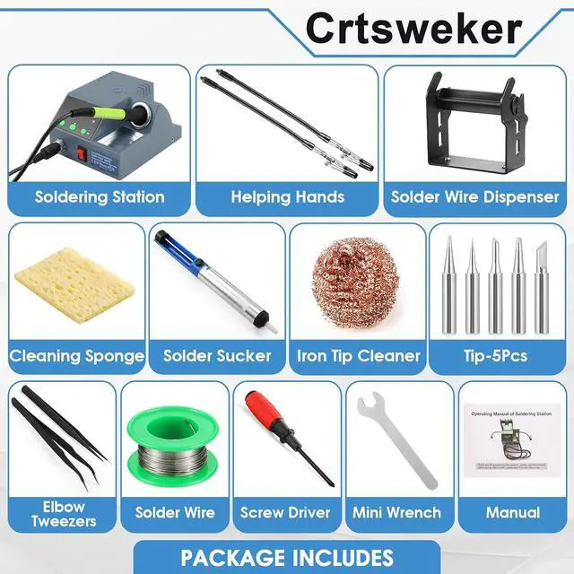Alt view image 7 of 7 - Soldering Station, 100W Digital Display Soldering Iron Station Kit with 2 Helping Hands, 356°F - 896°F, Auto Sleep, °C/°F Conversion, Solder Wire, Tips, Stand, Pump, Tweezers, Tip Cleaner, Gray