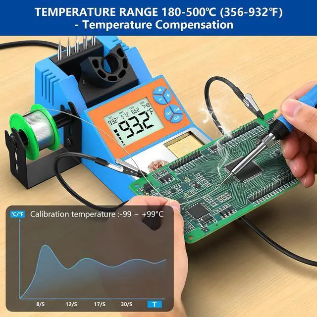 Alt view image 3 of 7 - Soldering Station, 140W Digital Display Soldering Iron Station Kit with 2 Helping Hands, 356°F-932°F, Auto Sleep, °C/°F Conversion, Solder Wire, 5 Tips, Solder Sucker, Tweezers, Tip Cleaner, Blue