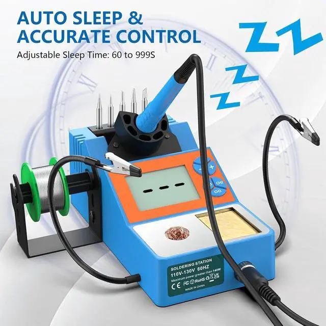 Alt view image 4 of 7 - Soldering Station, 140W Digital Display Soldering Iron Station Kit with 2 Helping Hands, 356°F-932°F, Auto Sleep, °C/°F Conversion, Solder Wire, 5 Tips, Solder Sucker, Tweezers, Tip Cleaner, Blue
