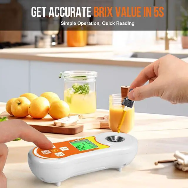 Alt view image 2 of 7 - Smart Brix Refractometer, Digital Brix (0-60%) Tester, Sugar Temperature Meter with ATC, Portable Brix Meter for Fruit, Home Wine & Beer Brewing, Coffee, Maple Syrup, Juice, Food, Vegetable