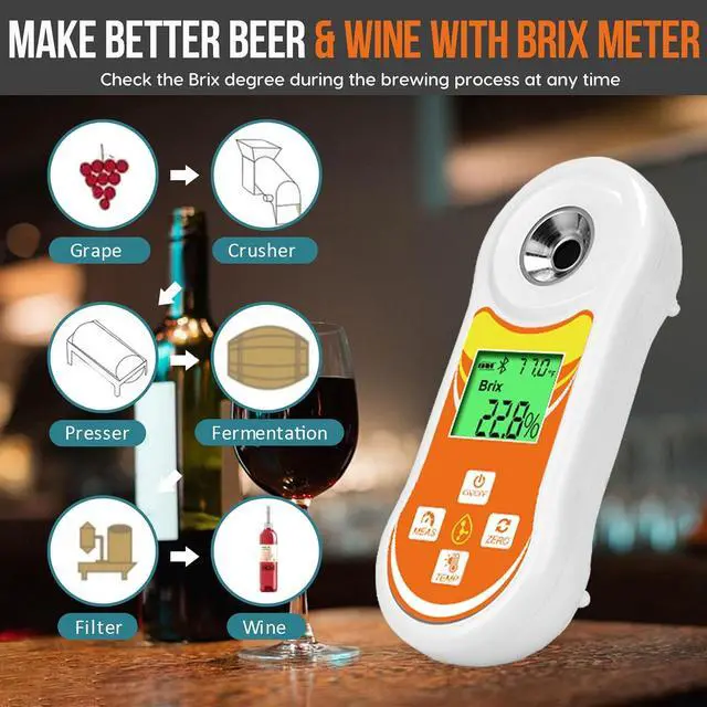 Alt view image 3 of 7 - Smart Brix Refractometer, Digital Brix (0-60%) Tester, Sugar Temperature Meter with ATC, Portable Brix Meter for Fruit, Home Wine & Beer Brewing, Coffee, Maple Syrup, Juice, Food, Vegetable