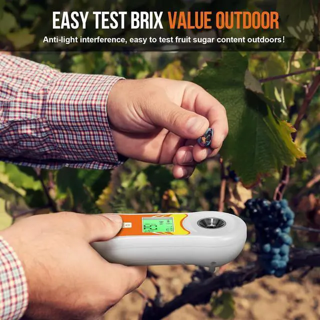 Alt view image 4 of 7 - Smart Brix Refractometer, Digital Brix (0-60%) Tester, Sugar Temperature Meter with ATC, Portable Brix Meter for Fruit, Home Wine & Beer Brewing, Coffee, Maple Syrup, Juice, Food, Vegetable
