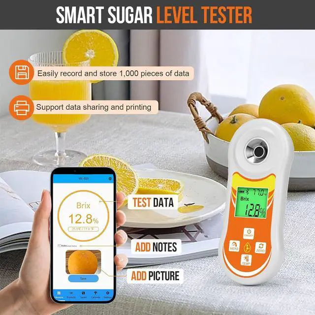 Alt view image 5 of 7 - Smart Brix Refractometer, Digital Brix (0-60%) Tester, Sugar Temperature Meter with ATC, Portable Brix Meter for Fruit, Home Wine & Beer Brewing, Coffee, Maple Syrup, Juice, Food, Vegetable