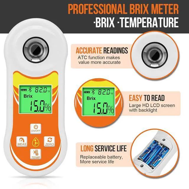 Alt view image 7 of 7 - Smart Brix Refractometer, Digital Brix (0-60%) Tester, Sugar Temperature Meter with ATC, Portable Brix Meter for Fruit, Home Wine & Beer Brewing, Coffee, Maple Syrup, Juice, Food, Vegetable