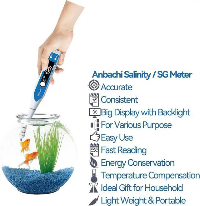Alt view image 4 of 5 - Digital Salinity Meter 3-in-1 Saltwater Tester Specific Gravity, Salinity & Temperature Pen Hydrometer, High Accuracy Water Quality Tester for Aquarium, Marine, Pool, Hydroponics, Aquaculture