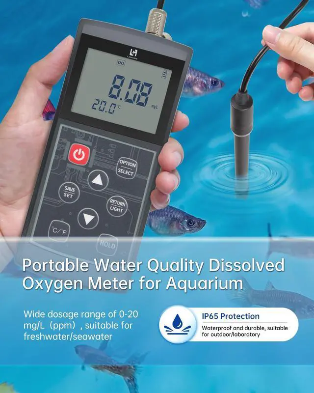Alt view image 2 of 7 - Digital Dissolved Oxygen Meter with ATC, High Accuracy Do Meter with 9.84ft Cable, 0-20mg/L Measurement Range, Portable Dissolved Oxygen Tester for Aquaculture, Aquarium, Hydroponics, Wastewater