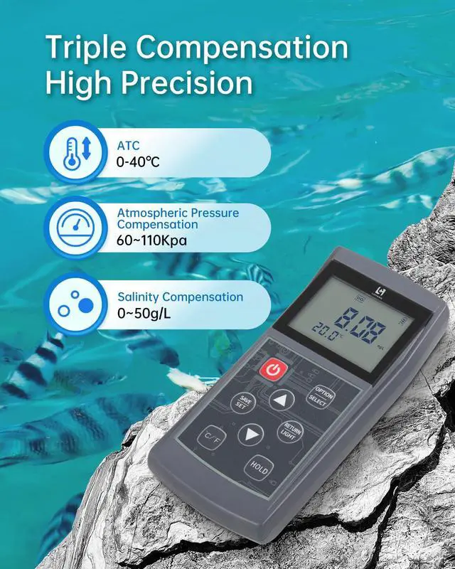 Alt view image 3 of 7 - Digital Dissolved Oxygen Meter with ATC, High Accuracy Do Meter with 9.84ft Cable, 0-20mg/L Measurement Range, Portable Dissolved Oxygen Tester for Aquaculture, Aquarium, Hydroponics, Wastewater
