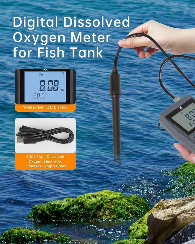 Alt view image 4 of 7 - Digital Dissolved Oxygen Meter with ATC, High Accuracy Do Meter with 9.84ft Cable, 0-20mg/L Measurement Range, Portable Dissolved Oxygen Tester for Aquaculture, Aquarium, Hydroponics, Wastewater
