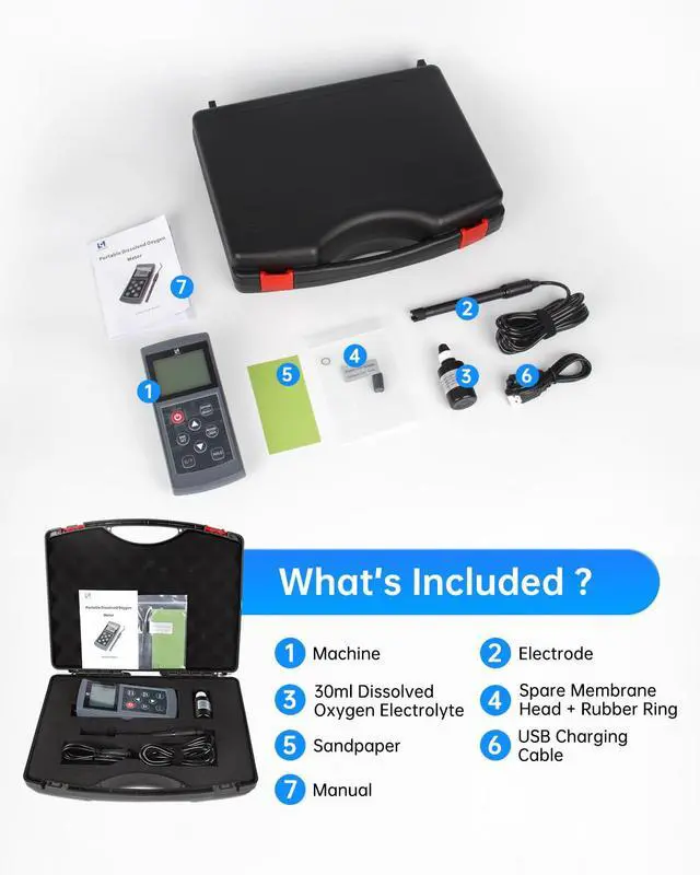 Alt view image 7 of 7 - Digital Dissolved Oxygen Meter with ATC, High Accuracy Do Meter with 9.84ft Cable, 0-20mg/L Measurement Range, Portable Dissolved Oxygen Tester for Aquaculture, Aquarium, Hydroponics, Wastewater