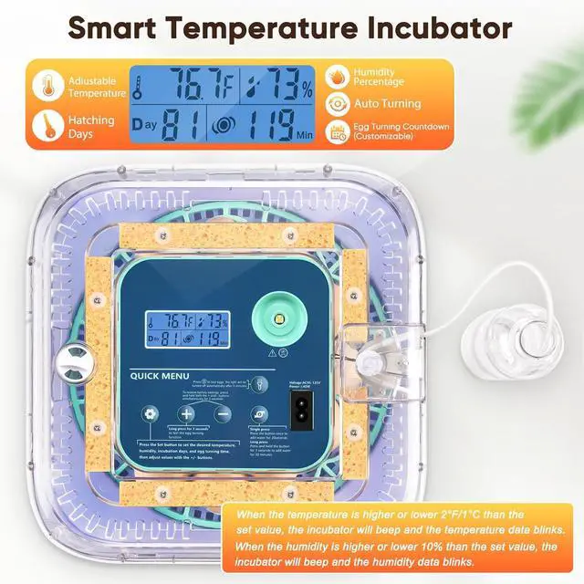 Alt view image 2 of 7 - Incubators for Hatching Eggs, 12-24 Egg Digital Incubator with Smart Temperature & Humidity Control, Auto Egg Turner, Egg Candler, Poultry Hatcher for Chicken Eggs, Ducks, Goose, Quail Eggs