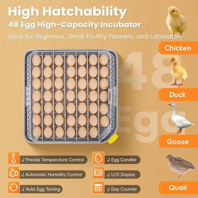 Alt view image 2 of 7 - 48 Incubators for Hatching Eggs, Egg Incubator with Automatic Egg Turning and Humidity Control, Temp Control, Egg Candler, Auto Water Refilling, Incubator for Chicken Eggs, Duck and Quail Eggs