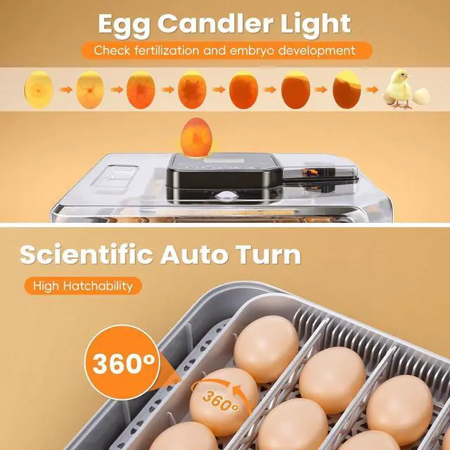 Alt view image 5 of 7 - 48 Incubators for Hatching Eggs, Egg Incubator with Automatic Egg Turning and Humidity Control, Temp Control, Egg Candler, Auto Water Refilling, Incubator for Chicken Eggs, Duck and Quail Eggs