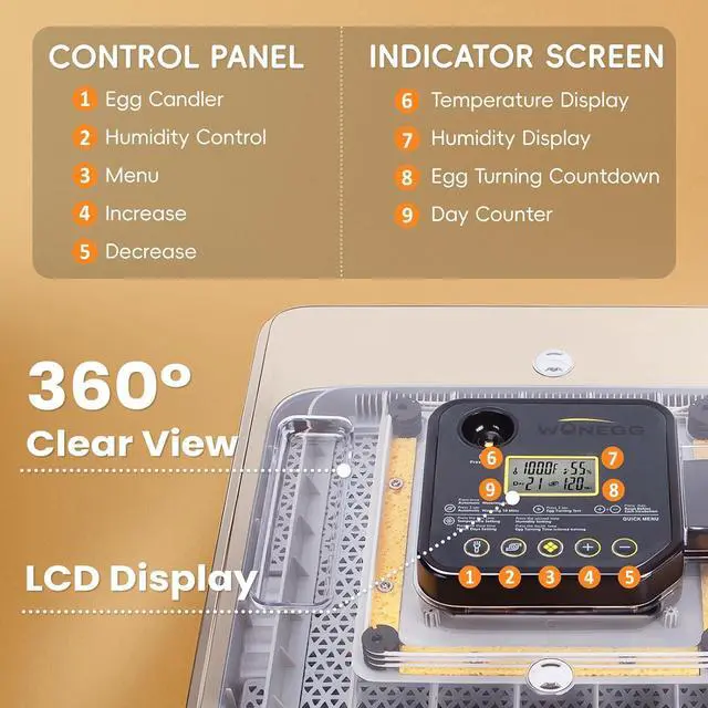 Alt view image 6 of 7 - 48 Incubators for Hatching Eggs, Egg Incubator with Automatic Egg Turning and Humidity Control, Temp Control, Egg Candler, Auto Water Refilling, Incubator for Chicken Eggs, Duck and Quail Eggs