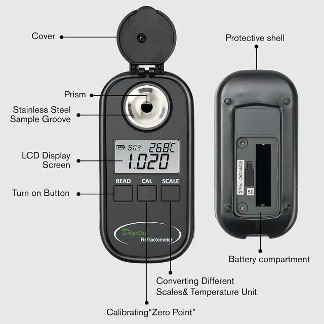 Alt view image 2 of 7 - Digital Salinity Refractometer Salinity Meter Salt Meter Range 0-28%, Specific Gravity 1.000-1.217