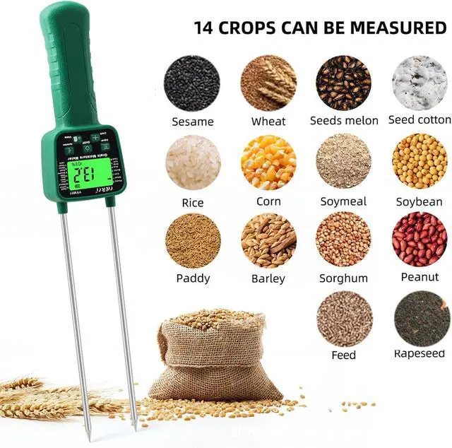 Alt view image 3 of 7 - Hay Moisture Tester Meter, Portable Digital Probe Tester with LCD, Grain moisture meter High-precision meter for rice, wheat, corn, rice and 14 other crops Voice broadcast water meter