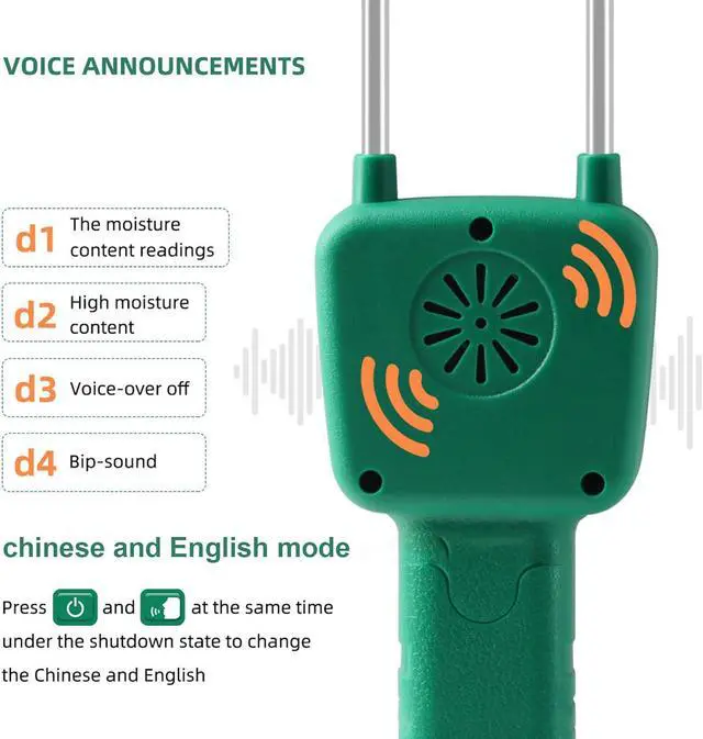 Alt view image 5 of 7 - Hay Moisture Tester Meter, Portable Digital Probe Tester with LCD, Grain moisture meter High-precision meter for rice, wheat, corn, rice and 14 other crops Voice broadcast water meter