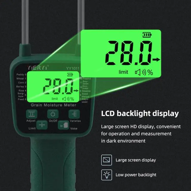 Alt view image 6 of 7 - Hay Moisture Tester Meter, Portable Digital Probe Tester with LCD, Grain moisture meter High-precision meter for rice, wheat, corn, rice and 14 other crops Voice broadcast water meter
