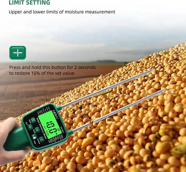 Alt view image 7 of 7 - Hay Moisture Tester Meter, Portable Digital Probe Tester with LCD, Grain moisture meter High-precision meter for rice, wheat, corn, rice and 14 other crops Voice broadcast water meter