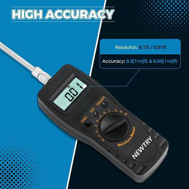 Alt view image 2 of 6 - Moisture Meter Powder-Moisture Tester Range 0-100% Plastic Moisture Meter Resolution 0.1% & 0.01% with 9.6" Probe Portable Hay Moisture Meter for Plastics Rubber Silicone Resin Nylon Hay