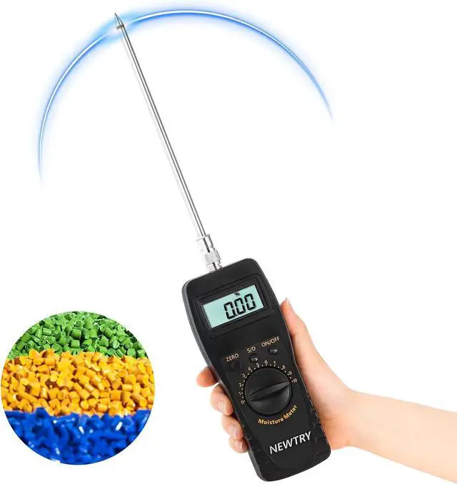 Main image of Moisture Meter Powder-Moisture Tester Range 0-100% Plastic Moisture Meter Resolution 0.1% & 0.01% with 9.6" Probe Portable Hay Moisture Meter for Plastics Rubber Silicone Resin Nylon Hay