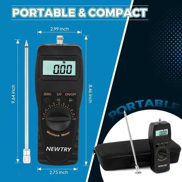Alt view image 4 of 6 - Moisture Meter Powder-Moisture Tester Range 0-100% Plastic Moisture Meter Resolution 0.1% & 0.01% with 9.6" Probe Portable Hay Moisture Meter for Plastics Rubber Silicone Resin Nylon Hay