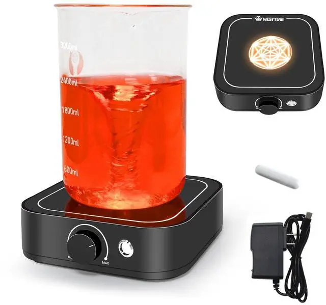 Main image of Magnetic Stirrer 3000rpm with LED Light, Magnetic stir Plate with 2pcs Stir Bar, Mini Magnetic Mixer Stirrer Max Stirring Capacity 3000mL for Lab and Homebrew (No Hot Plate)