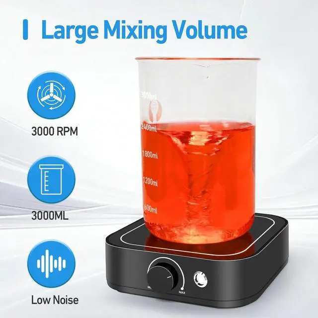 Alt view image 2 of 7 - Magnetic Stirrer 3000rpm with LED Light, Magnetic stir Plate with 2pcs Stir Bar, Mini Magnetic Mixer Stirrer Max Stirring Capacity 3000mL for Lab and Homebrew (No Hot Plate)
