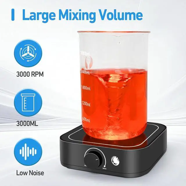 Alt view image 4 of 7 - Magnetic Stirrer 3000rpm with LED Light, Magnetic stir Plate with 2pcs Stir Bar, Mini Magnetic Mixer Stirrer Max Stirring Capacity 3000mL for Lab and Homebrew (No Hot Plate)