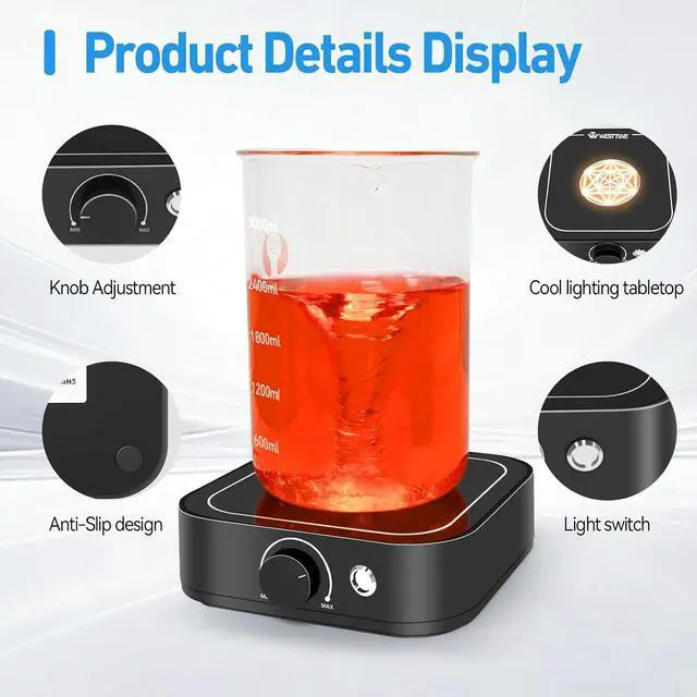 Alt view image 5 of 7 - Magnetic Stirrer 3000rpm with LED Light, Magnetic stir Plate with 2pcs Stir Bar, Mini Magnetic Mixer Stirrer Max Stirring Capacity 3000mL for Lab and Homebrew (No Hot Plate)
