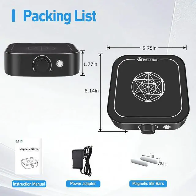 Alt view image 6 of 7 - Magnetic Stirrer 3000rpm with LED Light, Magnetic stir Plate with 2pcs Stir Bar, Mini Magnetic Mixer Stirrer Max Stirring Capacity 3000mL for Lab and Homebrew (No Hot Plate)