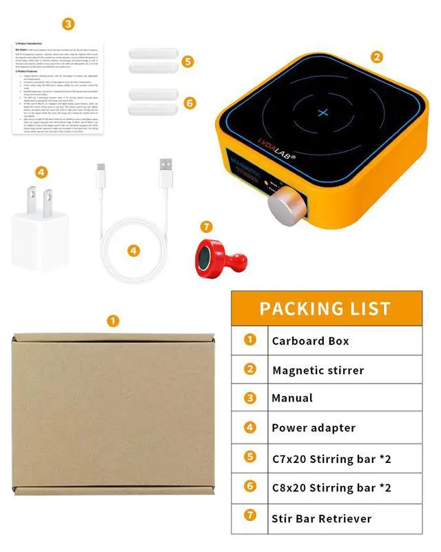Alt view image 7 of 7 - Rechargeable Magnetic Stir Plate, 3000RPM Mini Electric Magnetic Stirrer, 3000ml Lab Stirrers for Low Viscosity Liquid, No Heating, Adjustable Speed, 4 Stir Bars 1Retriever Included - Yellow