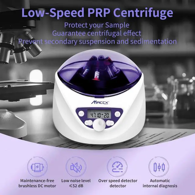 Alt view image 2 of 7 - Lab PRP Benchtop Centrifuge Machine, Speed Range from 300-5000RPM, Rotor for 1.5-5mL/7mL/10mL/15mL/ x6 Tubes, Max. RCF 2600xg Low Speed PRF Benchtop Centrifuge, CEN-001