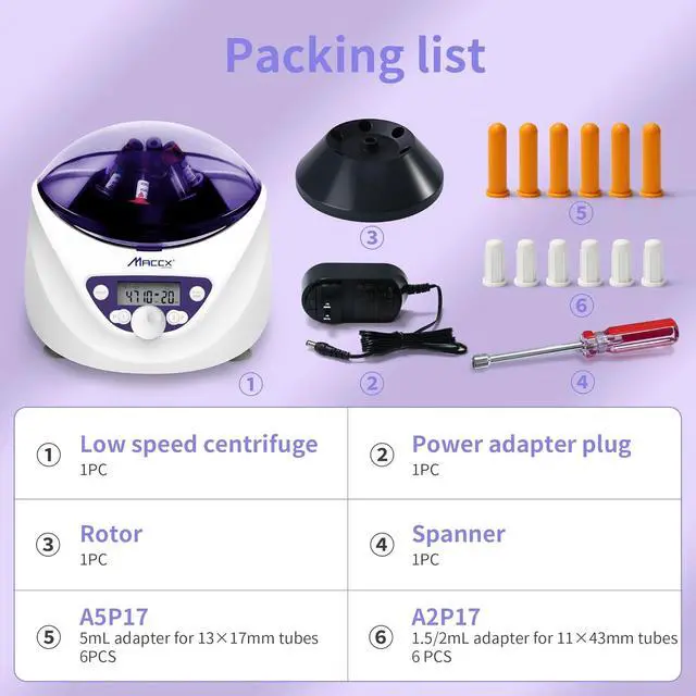 Alt view image 4 of 7 - Lab PRP Benchtop Centrifuge Machine, Speed Range from 300-5000RPM, Rotor for 1.5-5mL/7mL/10mL/15mL/ x6 Tubes, Max. RCF 2600xg Low Speed PRF Benchtop Centrifuge, CEN-001