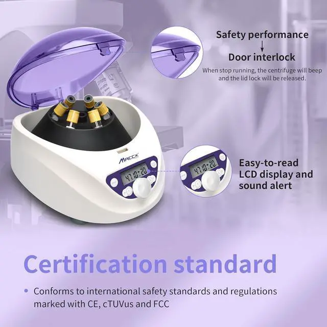Alt view image 5 of 7 - Lab PRP Benchtop Centrifuge Machine, Speed Range from 300-5000RPM, Rotor for 1.5-5mL/7mL/10mL/15mL/ x6 Tubes, Max. RCF 2600xg Low Speed PRF Benchtop Centrifuge, CEN-001