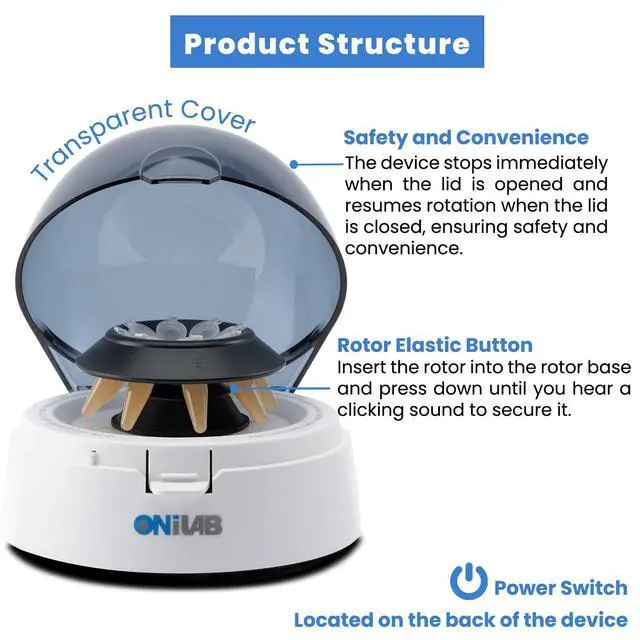 Alt view image 3 of 7 - 's Scientific Mini Centrifuge 7000RPM, 2680 x g RCF, Lab Benchtop Centrifuge with 2 Rotors for 8 x 0.2/0.5/1.5/2.0ml and 0.2mL×32 PCR Strips, Low Noise45dB, 100-240V((ONLY for MICROTUBES)